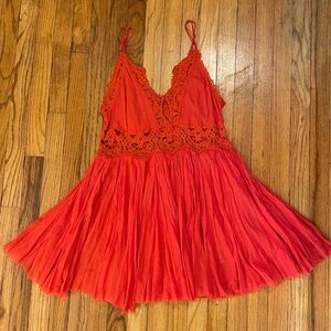 Free People Bright Red-Orange Dress